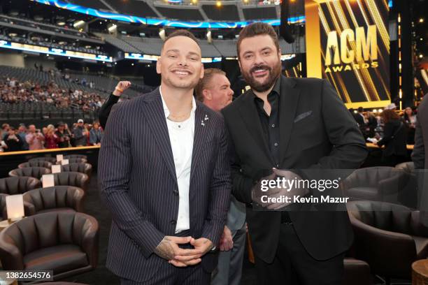 Kane Brown and Chris Young attend the 57th Academy of Country Music Awards at Allegiant Stadium on March 07, 2022 in Las Vegas, Nevada.