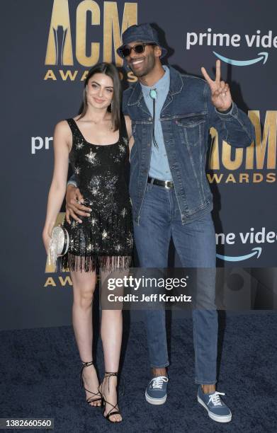 Rachael Kirkconnell and Matt James attends the 57th Academy of Country Music Awards at Allegiant Stadium on March 07, 2022 in Las Vegas, Nevada.