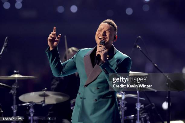 Kane Brown performs onstage during the 57th Academy of Country Music Awards at Allegiant Stadium on March 07, 2022 in Las Vegas, Nevada.