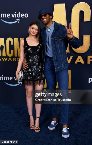 Rachael Kirkconnell and Matt James attend the 57th Academy of Country Music Awards at Allegiant Stadium on March 07, 2022 in Las Vegas, Nevada.