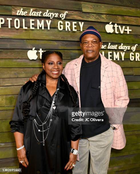 LaTanya Richardson Jackson and Samuel L. Jackson attend the Premiere Of Apple TV+'s “The Last Days of Ptolemy Grey” at Regency Bruin Theatre on March...