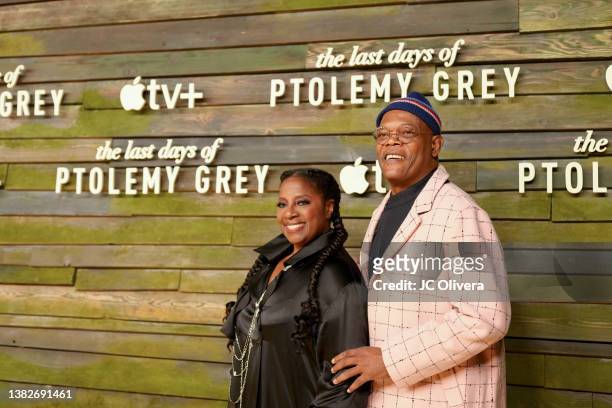LaTanya Richardson Jackson and Samuel L. Jackson attend the Premiere Of Apple TV+'s “The Last Days of Ptolemy Grey” at Regency Bruin Theatre on March...