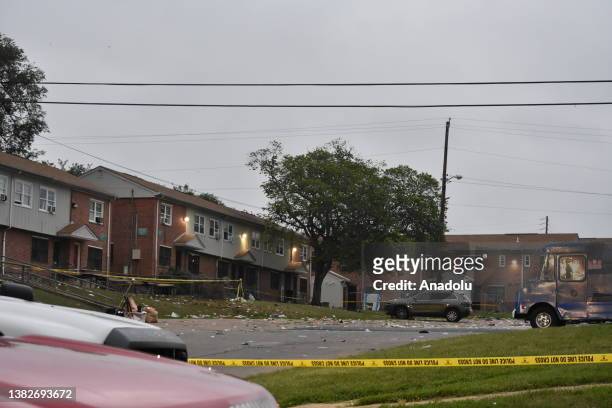 View from the scene of a mass shooting incident at the 800 block of Gretna Court in Baltimore, Maryland, United States on July 2, 2023. About 30...