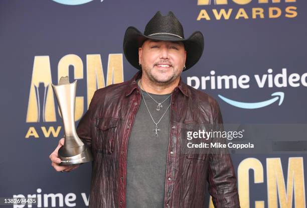 Jason Aldean, winner of the Single of the Year award for 'If I Didn’t Love You', poses in the press room during the 57th Academy of Country Music...