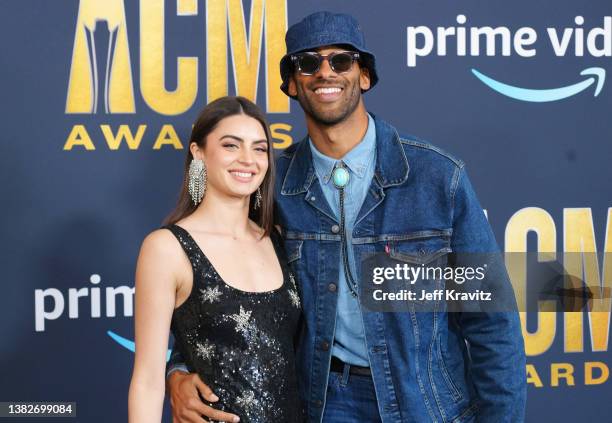 Rachael Kirkconnell and Matt James attends the 57th Academy of Country Music Awards at Allegiant Stadium on March 07, 2022 in Las Vegas, Nevada.
