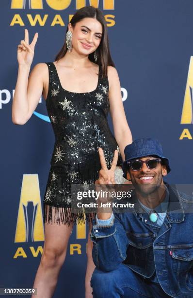 Rachael Kirkconnell and Matt James attend the 57th Academy of Country Music Awards at Allegiant Stadium on March 07, 2022 in Las Vegas, Nevada.
