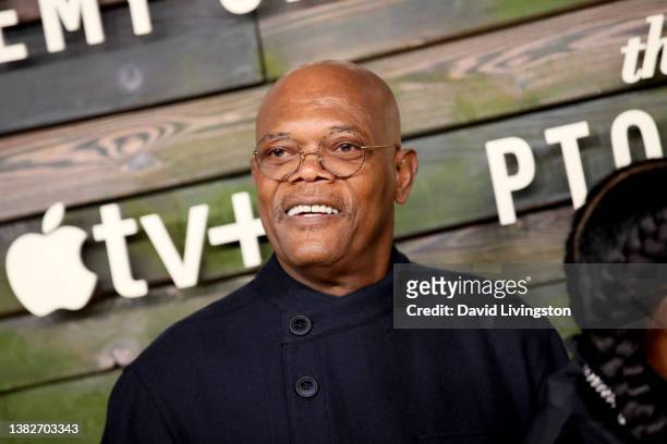 Samuel L. Jackson attends the Premiere Of Apple TV+'s “The Last Days of Ptolemy Grey” at Regency Bruin Theatre on March 07, 2022 in Los Angeles,...