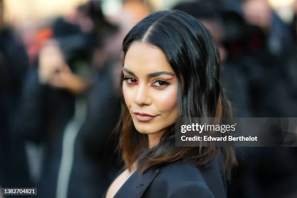 Vanessa Hudgens is seen, outside the Giambattista Valli show, during Paris Fashion Week - Womenswear F/W 2022-2023, on March 07, 2022 in Paris,...