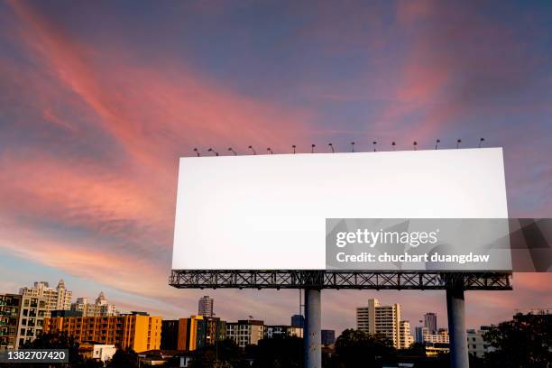 billboard blank advertising banner media display and sky background - highway billboard stock pictures, royalty-free photos & images