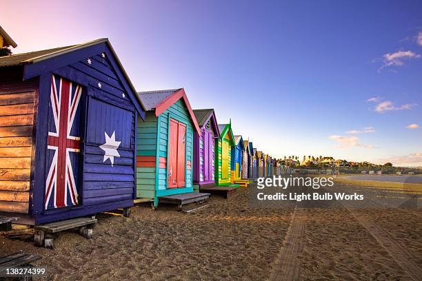 beach huts - melbourbe stock pictures, royalty-free photos & images