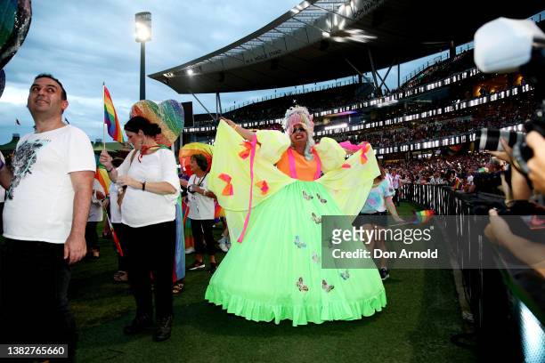 Drag Queen Joyce Maynge marches during the 44th Sydney Gay and Lesbian Mardi Gras Parade on March 05, 2022 in Sydney, Australia. The Sydney Gay and...