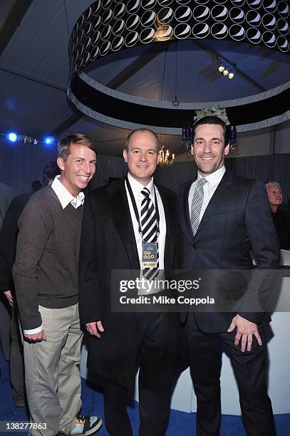 Actor Jack McBrayer, Rich Eisen of NFL Network and actor Jon Hamm attend NFL Honors in the Pepsi Blue Room at Murat Theatre on February 4, 2012 in...