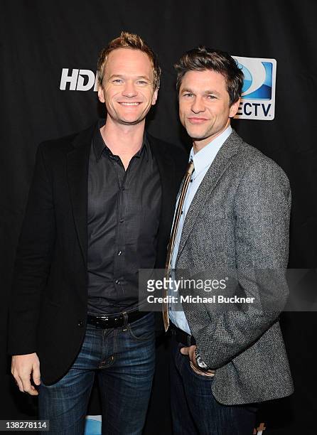 Actors Neil Patrick Harris and David Burtka attend DIRECTV's Sixth Annual Celebrity Beach Bowl After Party at Victory Field on February 4, 2012 in...