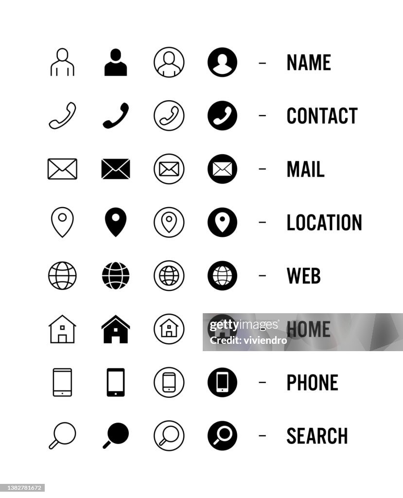 Business card icon set. Vector on isolated white background.