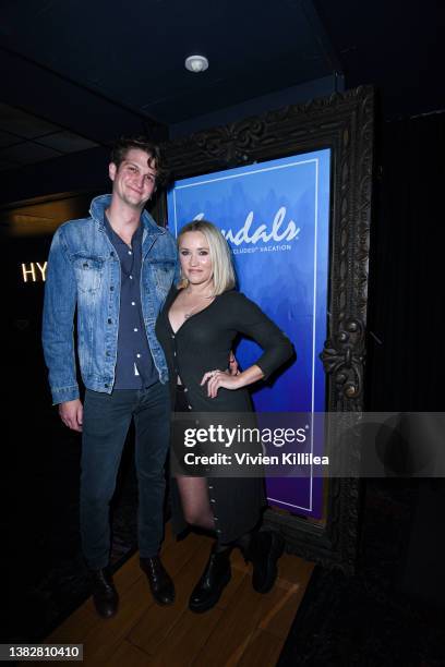 Jack Anthony and Emily Osment attend a private event at the Hyde Lounge at the Crypto.com Arena hosted by Sandals Resorts for the Justin Bieber...