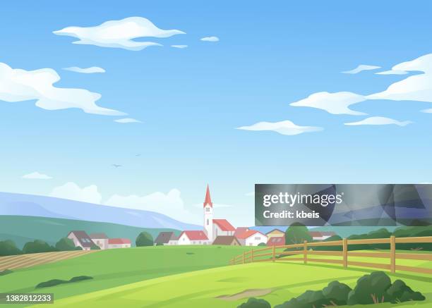 idyllic small village - small village countryside stock illustrations