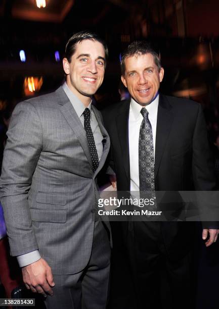 Professional Football Player Aaron Rodgers and Coach Sean Payton in the audience during the 2012 NFL Honors at the Murat Theatre on February 4, 2012...