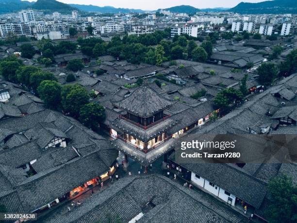 bird eyes view of langzhong city, north sichuan, china - urban tarzan stock pictures, royalty-free photos & images