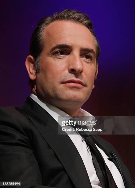 Actor Jean Dujardin on stage at the Cinema Vanguard Award Tribute to Jean Dujardin and Berenice Bejo held at the Arlington Theater on February 4,...