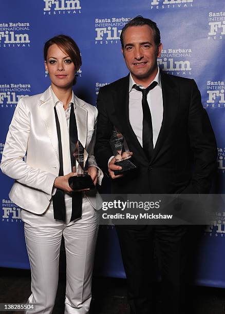 Actors Berenice Bejo and Jean Dujardin backstage at the Cinema Vanguard Award Tribute to Jean Dujardin and Berenice Bejo held at the Arlington...