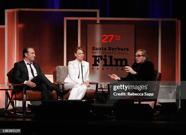 Actors Jean Dujardin, Berenice Bejo and SBIFF Festival Director Roger Durling on stage at the Cinema Vanguard Award Tribute to Jean Dujardin and...