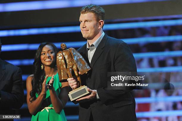 Professional Fopotball Player Matt Birk speaks during the 2012 NFL Honors at the Murat Theatre on February 4, 2012 in Indianapolis, Indiana.