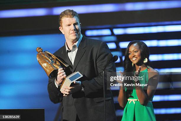 Professional Fopotball Player Matt Birk speaks during the 2012 NFL Honors at the Murat Theatre on February 4, 2012 in Indianapolis, Indiana.