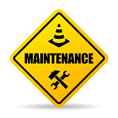 Maintenance yellow caution sign, under construction symbol