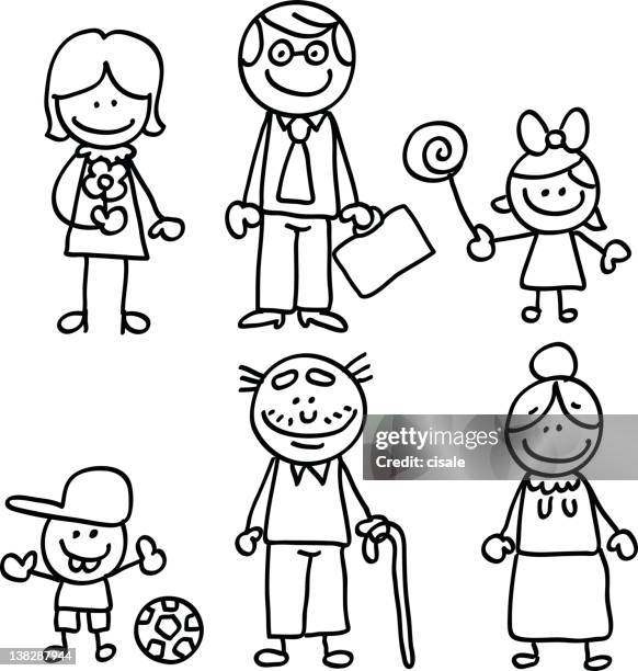 line drive große familie comic - grandfather stock-grafiken, -clipart, -cartoons und -symbole