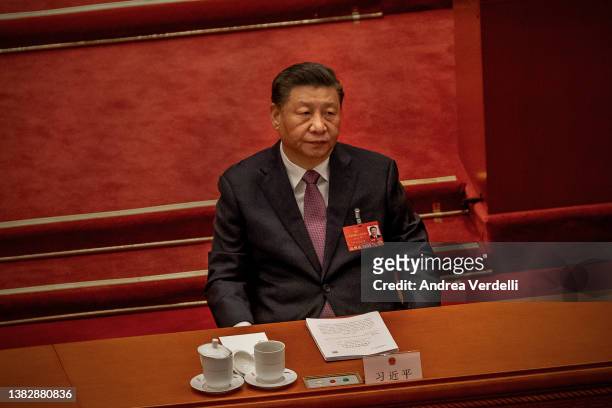 Chinese President Xi Jinping is seen during the Second Plenary Session of the Fifth Session of the 13th National People's Congress on March 08 at the...