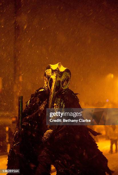 The representation of Winter walks through the snow on February 4, 2012 in Huddersfield, England. Imbolc is a pagan festival that marks the half way...