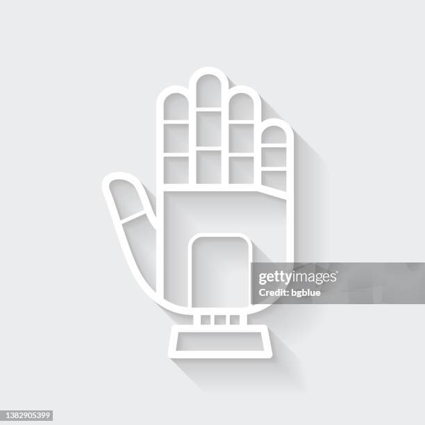 robot hand. icon with long shadow on blank background - flat design - robotic process automation stock illustrations