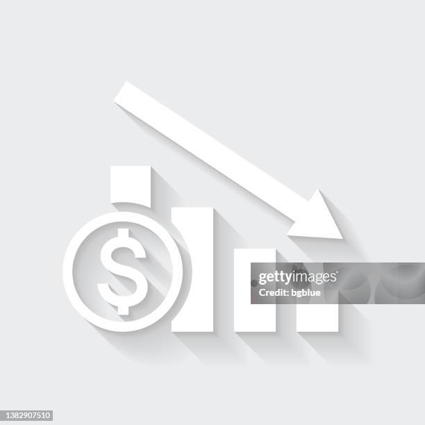 stockillustraties, clipart, cartoons en iconen met chart of decreased dollar rate. icon with long shadow on blank background - flat design - dollar sign