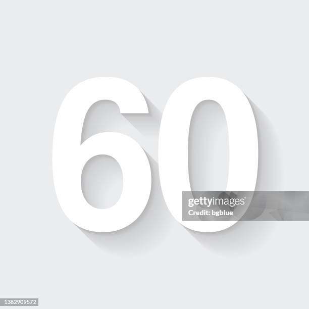 60 - number sixty. icon with long shadow on blank background - flat design - number 60 stock illustrations