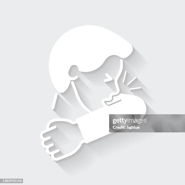 cough or sneeze into elbow. icon with long shadow on blank background - flat design - cough or sneeze into elbow stock illustrations