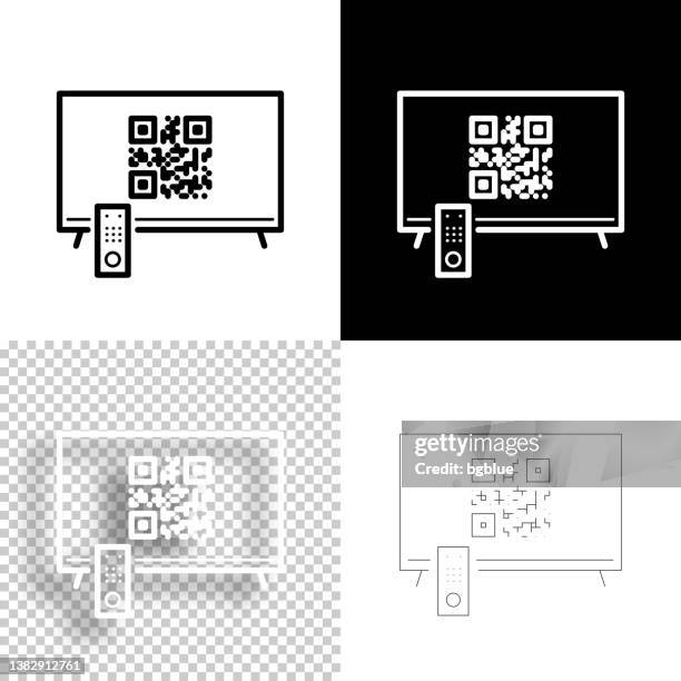 tv with qr code. icon for design. blank, white and black backgrounds - line icon - reading label stock illustrations