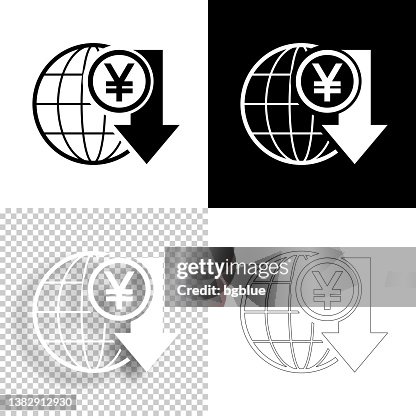 Yen rate decrease. Icon for design. Blank, white and black backgrounds - Line icon Yen rate decrease. Icon for design. Blank, white and black backgrounds - Line icon