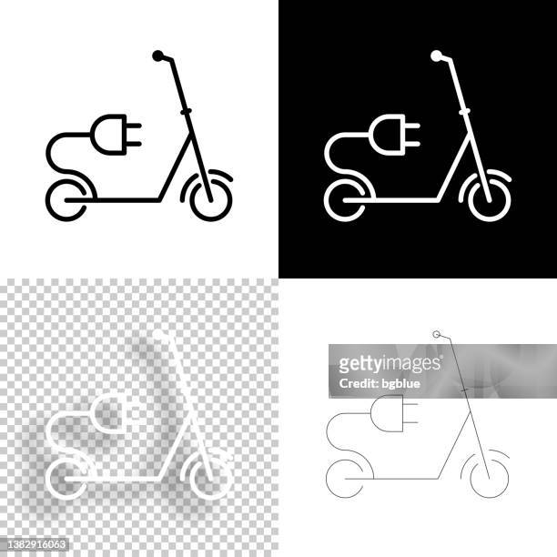 elektroroller mit stecker. icon für design. leere, weiße und schwarze hintergründe - liniensymbol - elektro fahrrad stock-grafiken, -clipart, -cartoons und -symbole