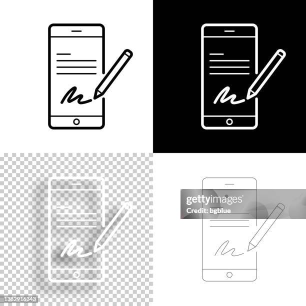 elektronische signatur auf dem smartphone. icon für design. leere, weiße und schwarze hintergründe - liniensymbol - unterschrift stock-grafiken, -clipart, -cartoons und -symbole