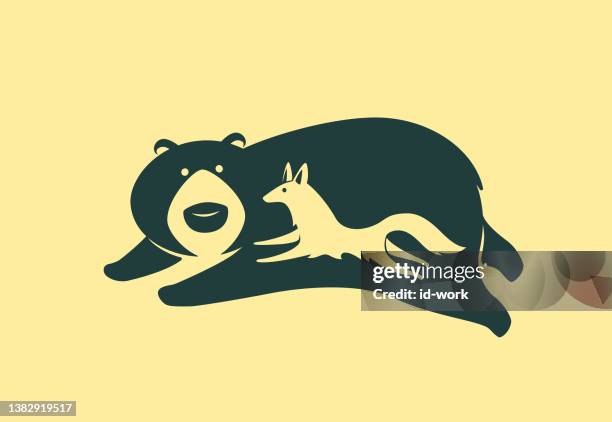 bear and wolf running - cartoon wolf stock illustrations