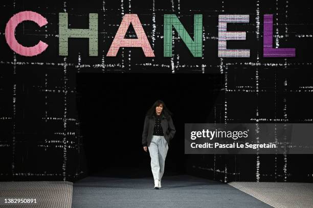 Designer Virginie Viard walks the runway during the Chanel Womenswear Fall/Winter 2022-2023 show as part of Paris Fashion Week on March 08, 2022 in...