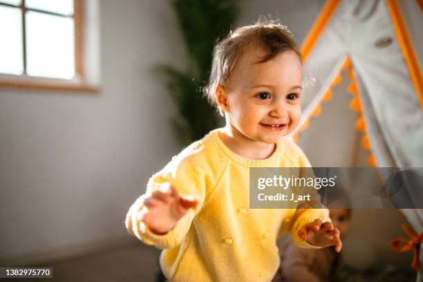 cute little baby girl portrait. - baby run stock pictures, royalty-free photos & images