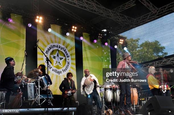 The Tony Allen and Jimi Tenor band performing at the World Village Festival, Helsinki, Finland, 28th May 2011. The group is the result of a...