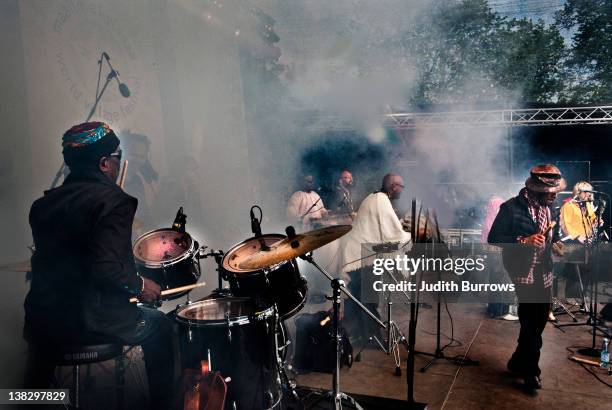 The Tony Allen and Jimi Tenor band performing at the World Village Festival, Helsinki, Finland, 28th May 2011. The group is the result of a...