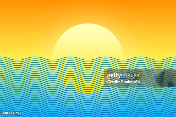 sun and sea stylised waves - seascape stock illustrations