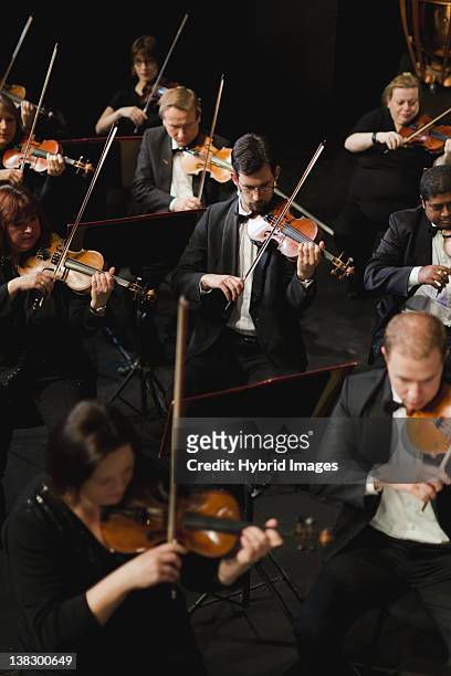 string section in orchestra - instrumento de cuerdas fotografías e imágenes de stock