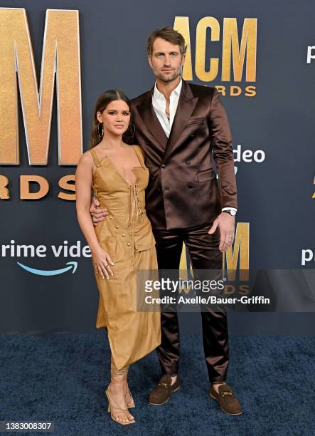 Maren Morris and Ryan Hurd attend the 57th Academy of Country Music Awards on March 07, 2022 in Las Vegas, Nevada.