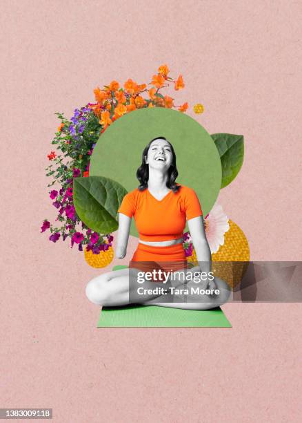 female amputee doing yoga - montagem imagem manipulada - fotografias e filmes do acervo