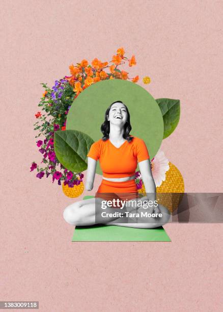 female amputee doing yoga - image manipulation 個照片及圖片檔