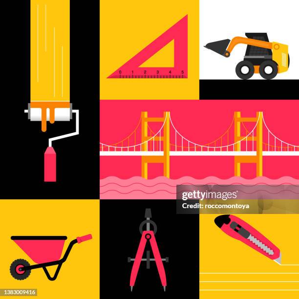 construction items - paint roller vector stock illustrations